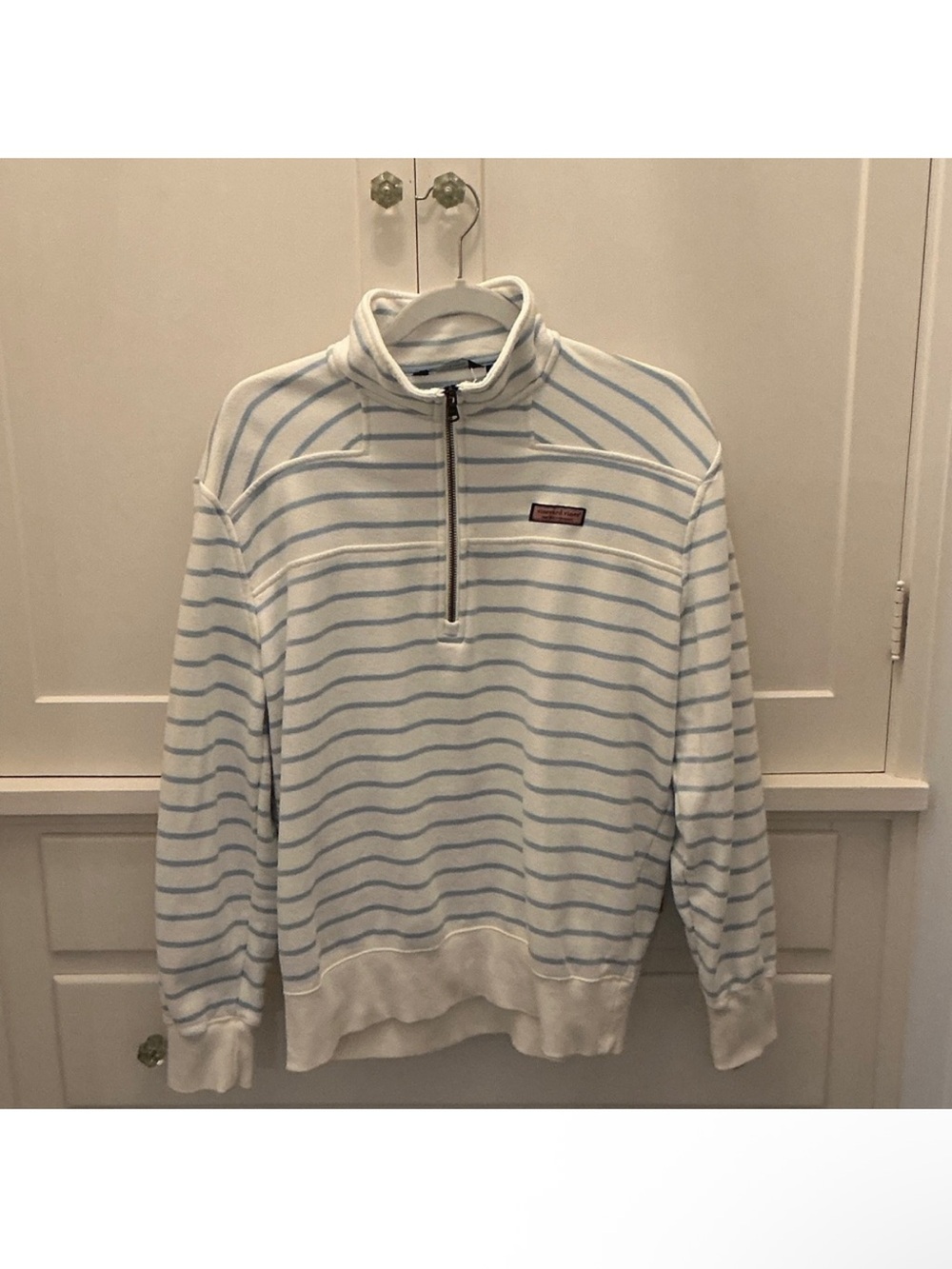 ⛱️🔥Vineyard Vines - Blue & White Striped Quarter-Zip Terry Shep Shirt - L